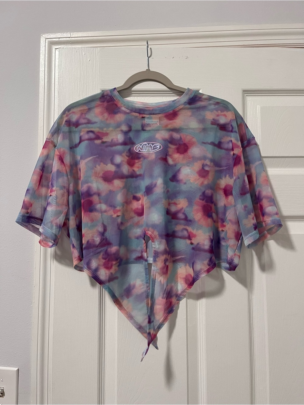Nike Sportswear Floral Mesh Tie Front Crop Top Size L NWOT